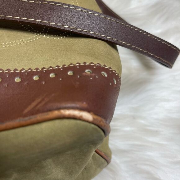 Francesco Biasia leather olive green and brown straps bucket drawstring bag. - Picture 15 of 16